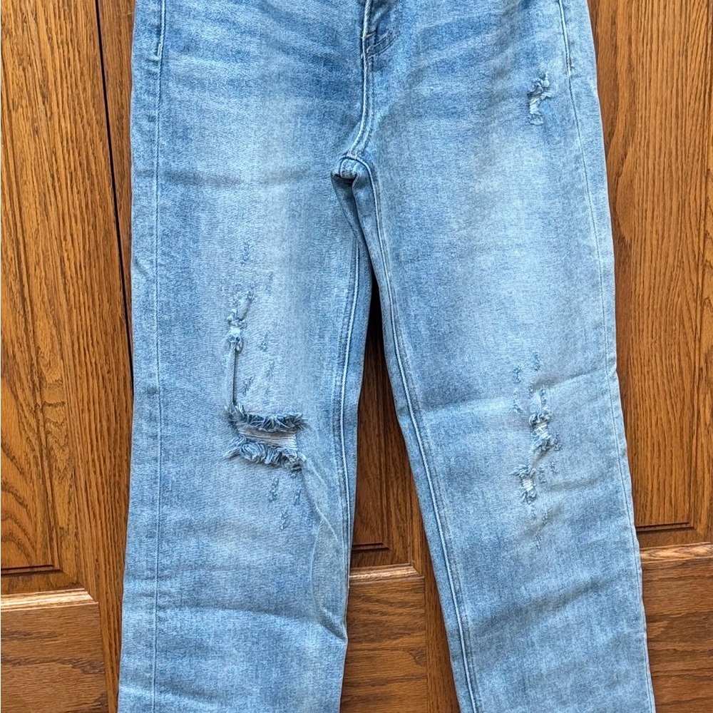 Risen Jeans Distressed Light Blue Straight Leg Jeans